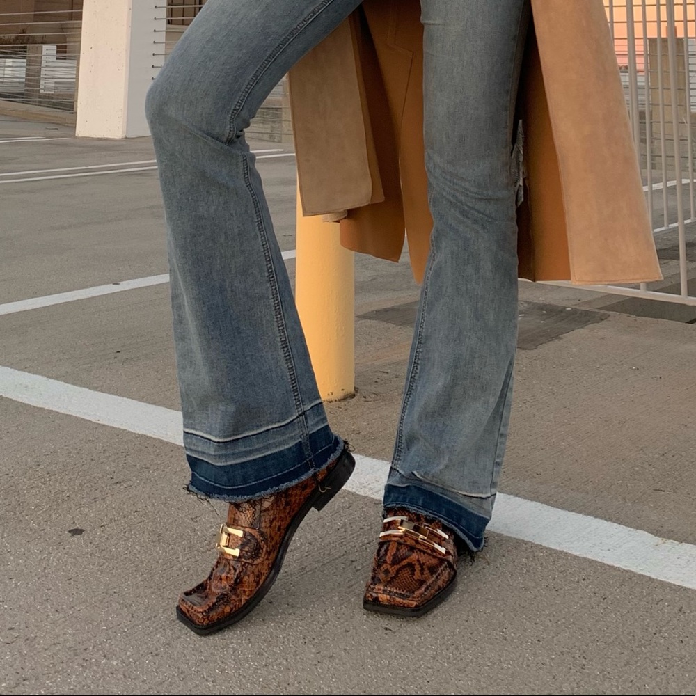 ZARA Animal Print Open Back Loafers.